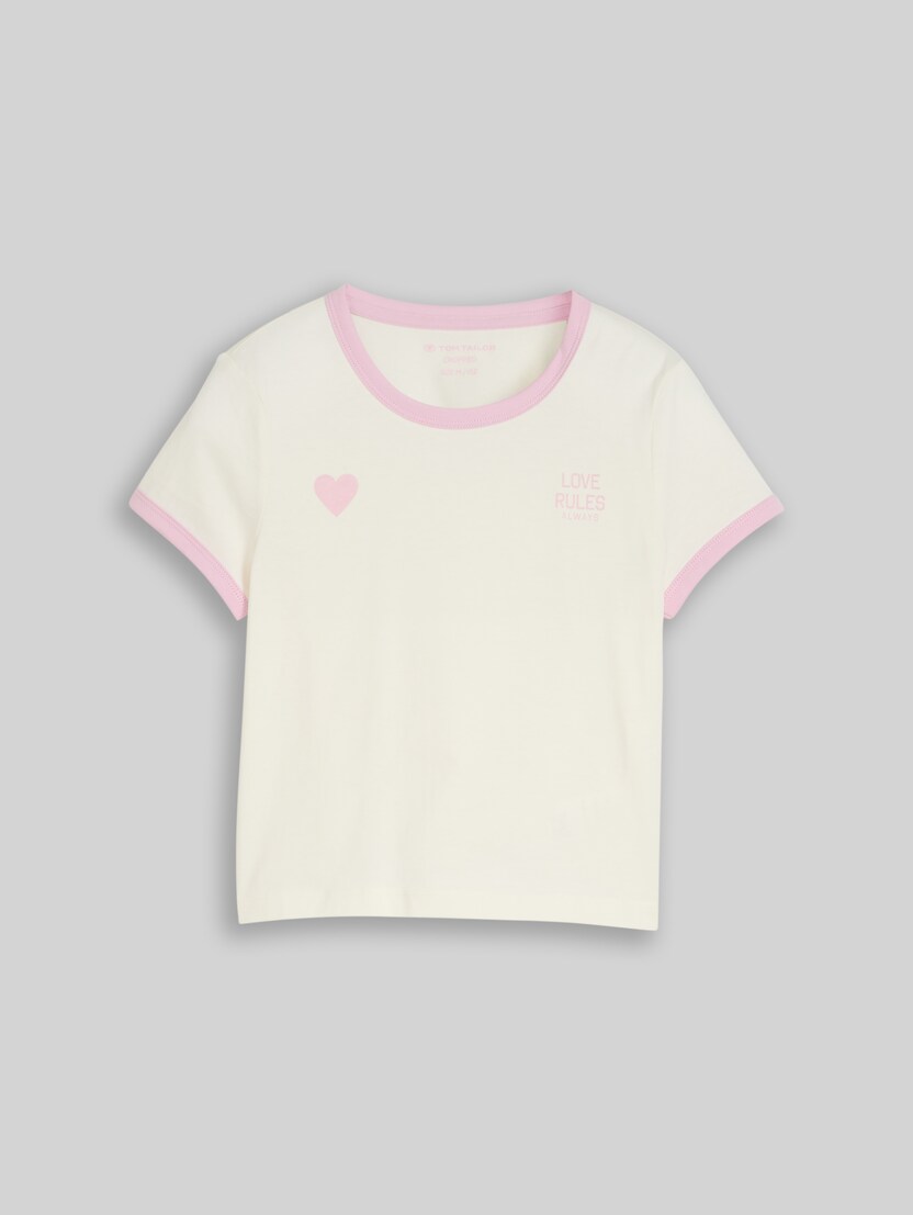 Cropped T-Shirt mit Herz-Print von Teen Girls, Wool White