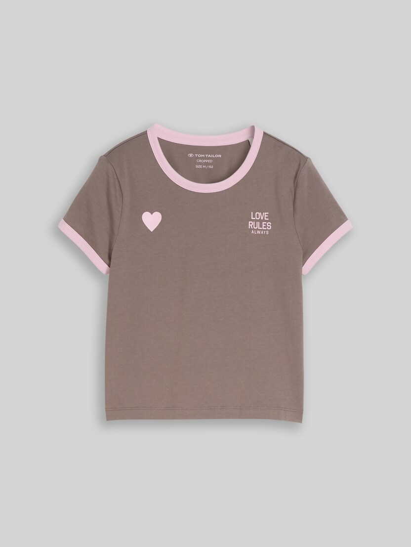 Cropped T-Shirt mit Herz-Print von Teen Girls, rusty brown