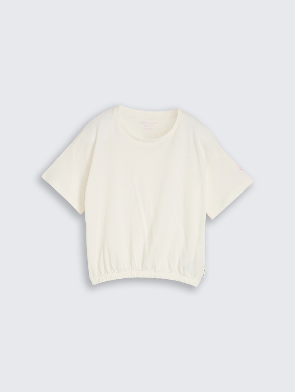 T-Shirt mit Stickerei - Wool White - Vorder-Produkt-Ansicht