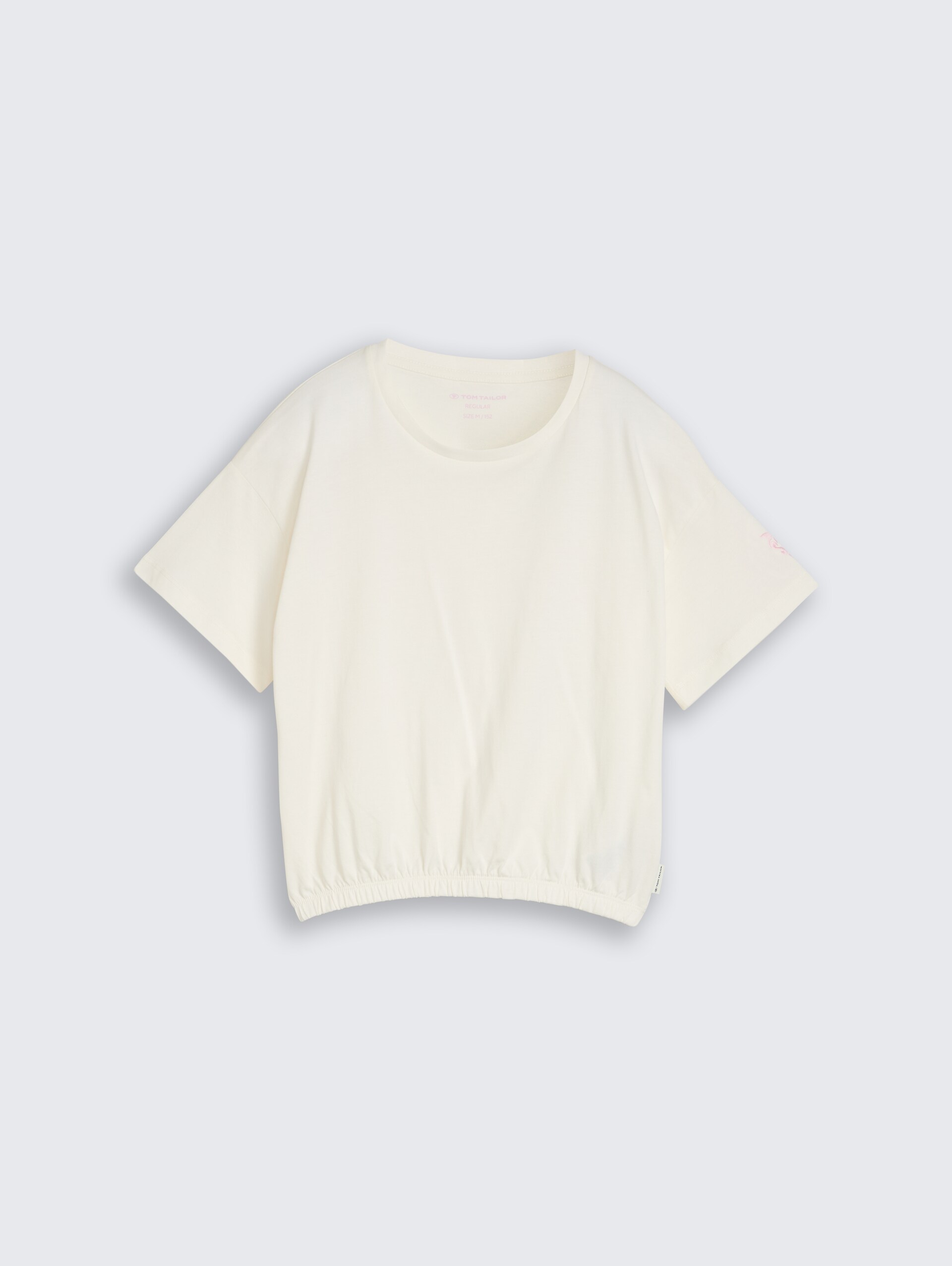 T-Shirt mit Stickerei - Wool White - Vorder-Produkt-Ansicht