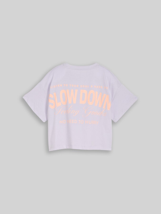 Cropped T-shirt with a print on the back by Teen Girls, cool lilac