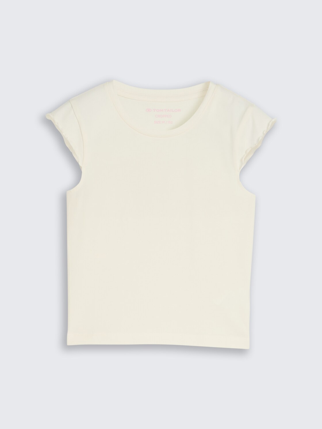 Cropped T-Shirt mit Wellkanten - Wool White - Vorder-Produkt-Ansicht