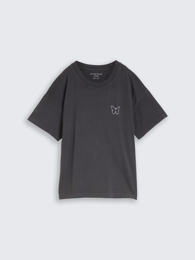 Oversized T-shirt with back print by Teen Girls, coal grey