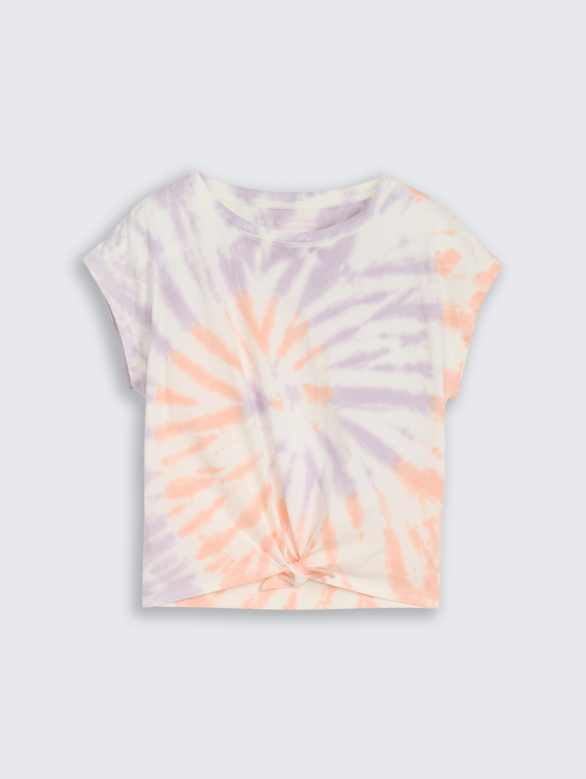 Cropped T-Shirt mit Knoten-Detail - pink lilac tie dye - Vorder-Produkt-Ansicht