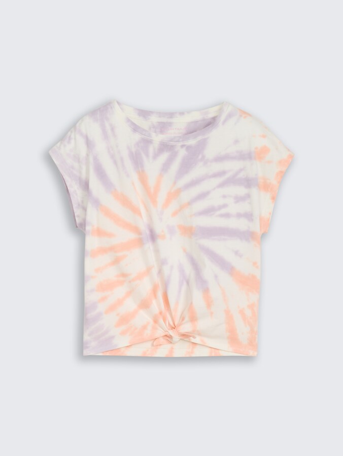 Cropped T-shirt with knot detail by Teen Girls, pink lilac tie dye