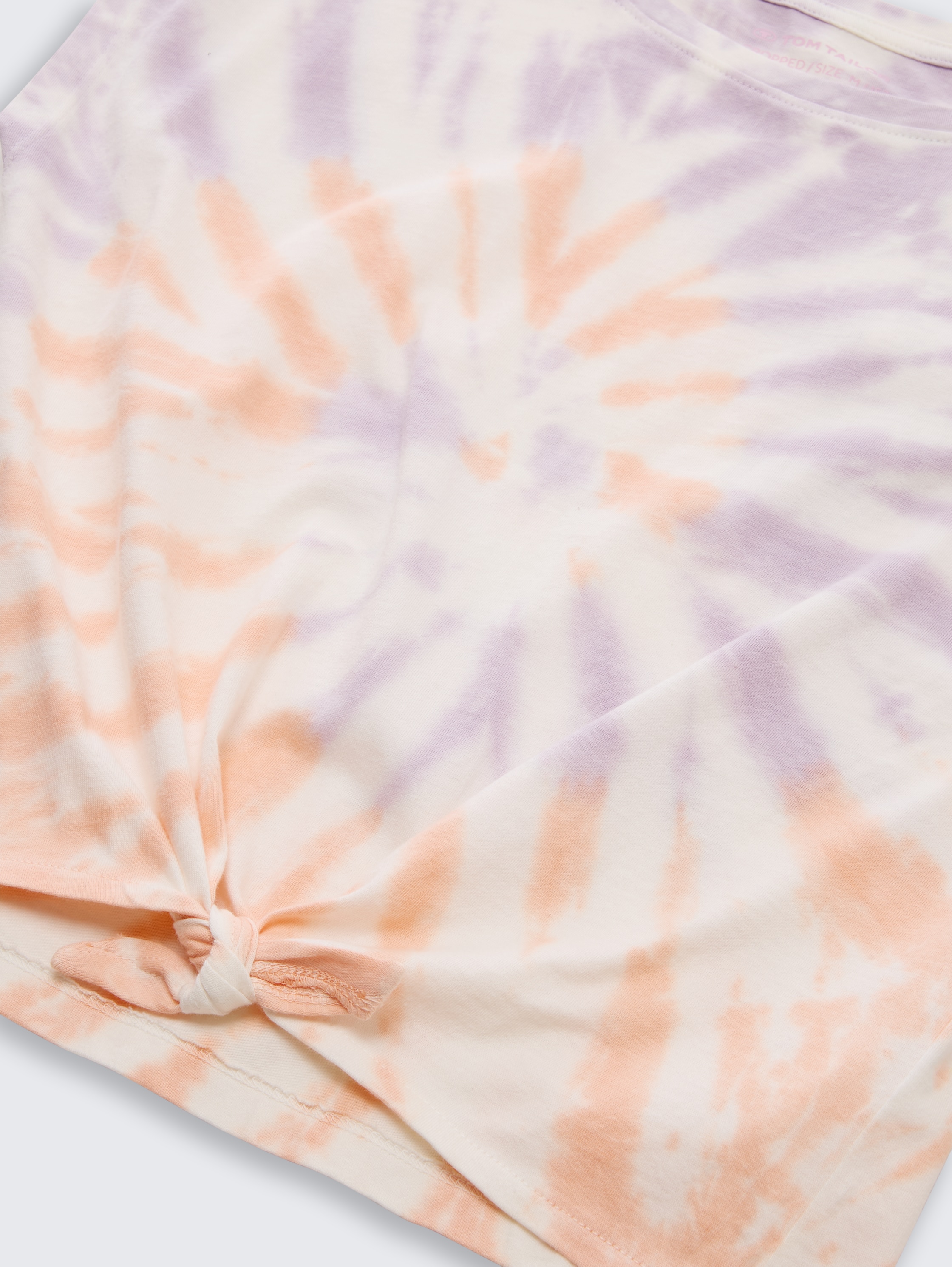 Cropped T-shirt with knot detail - pink_lilac_tie_dye - 