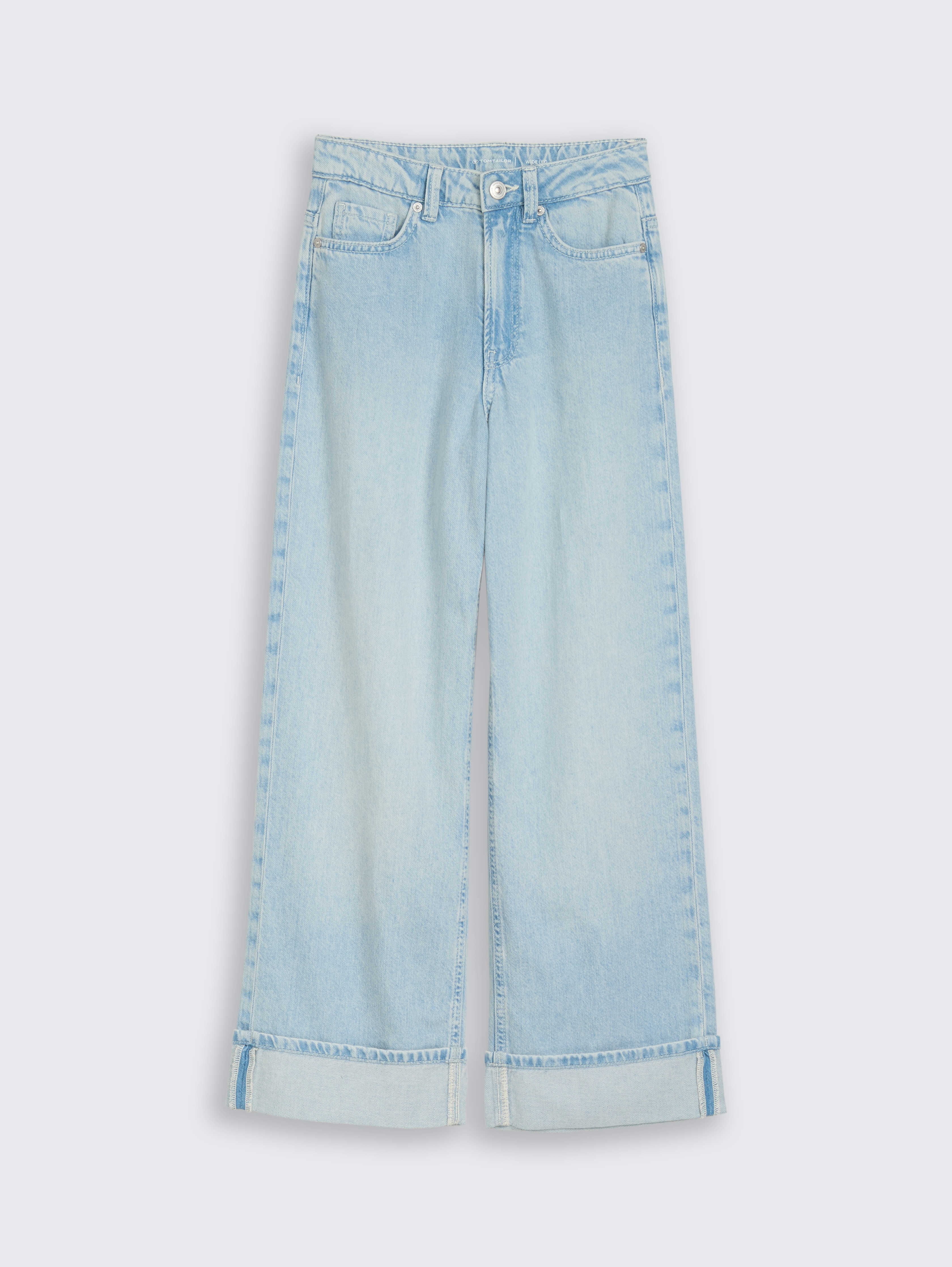 Wide Leg Jeans mit Turn-up von Teen Girls, Bleached Blue Denim