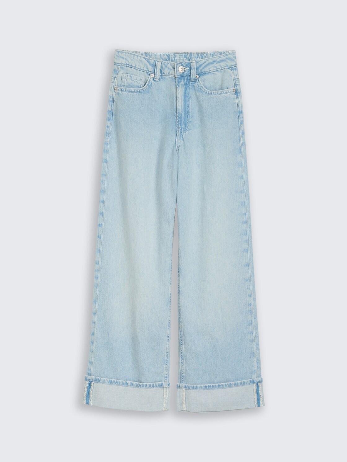 Wide Leg Jeans mit Turn-up - Bleached Blue Denim - Vorder-Produkt-Ansicht