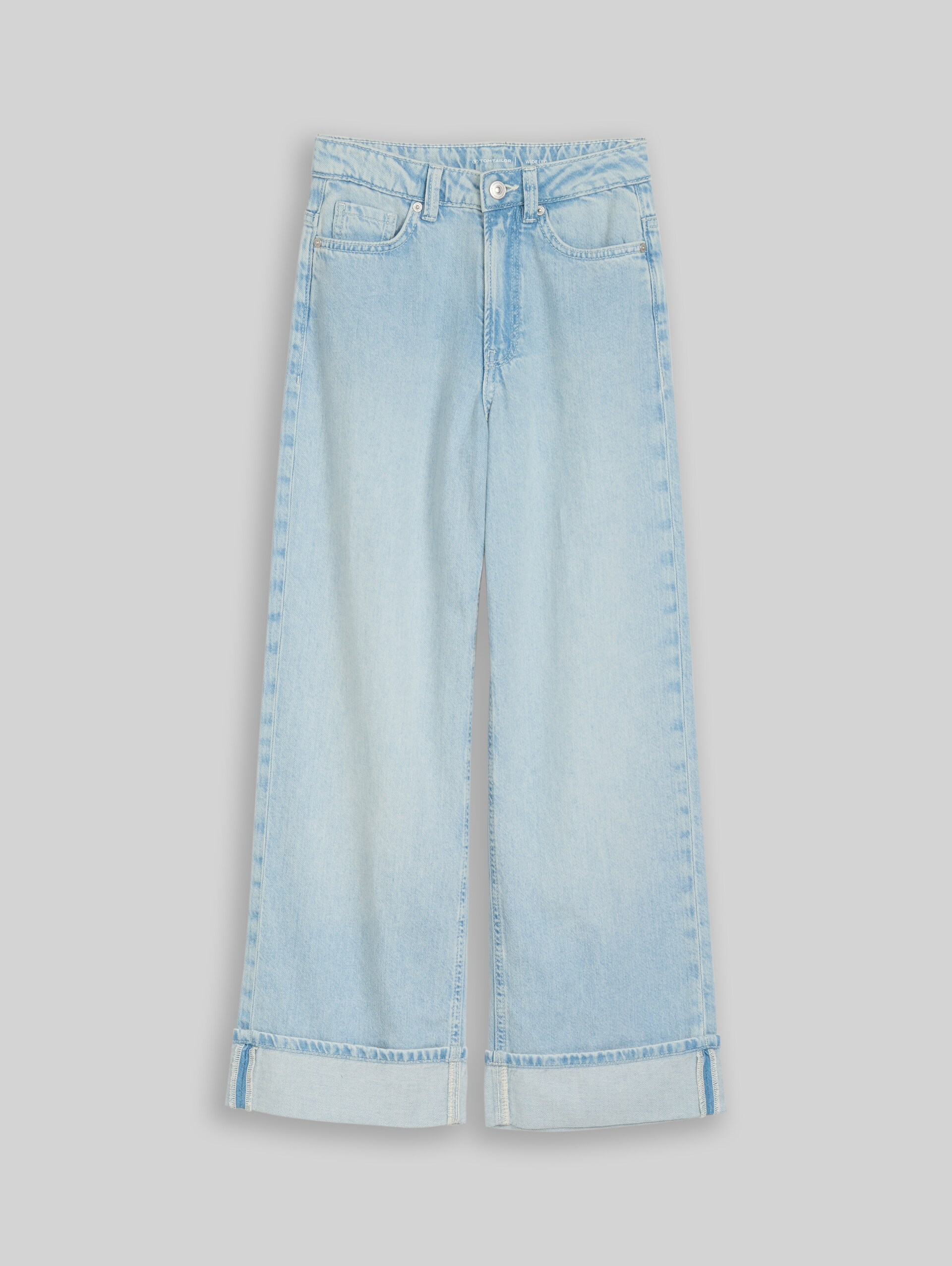 Wide Leg Jeans mit Turn-up - Bleached Blue Denim - Vorder-Produkt-Ansicht