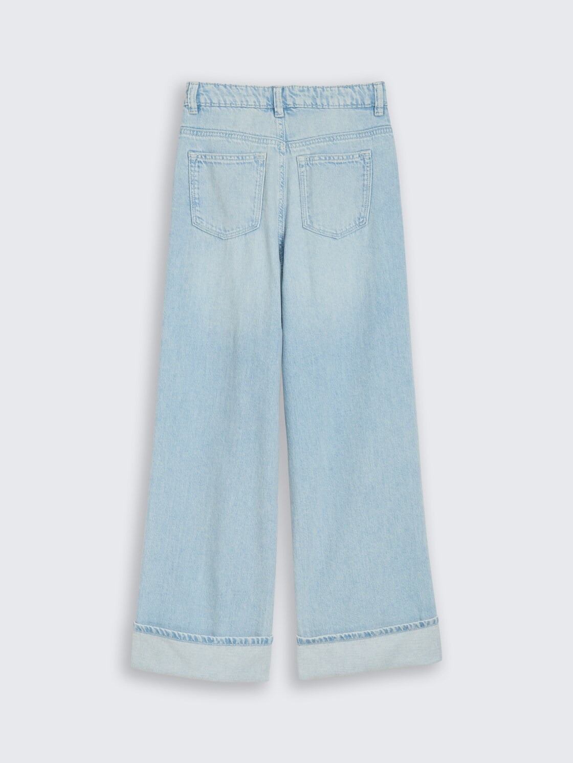 Wide Leg Jeans mit Turn-up - Bleached Blue Denim