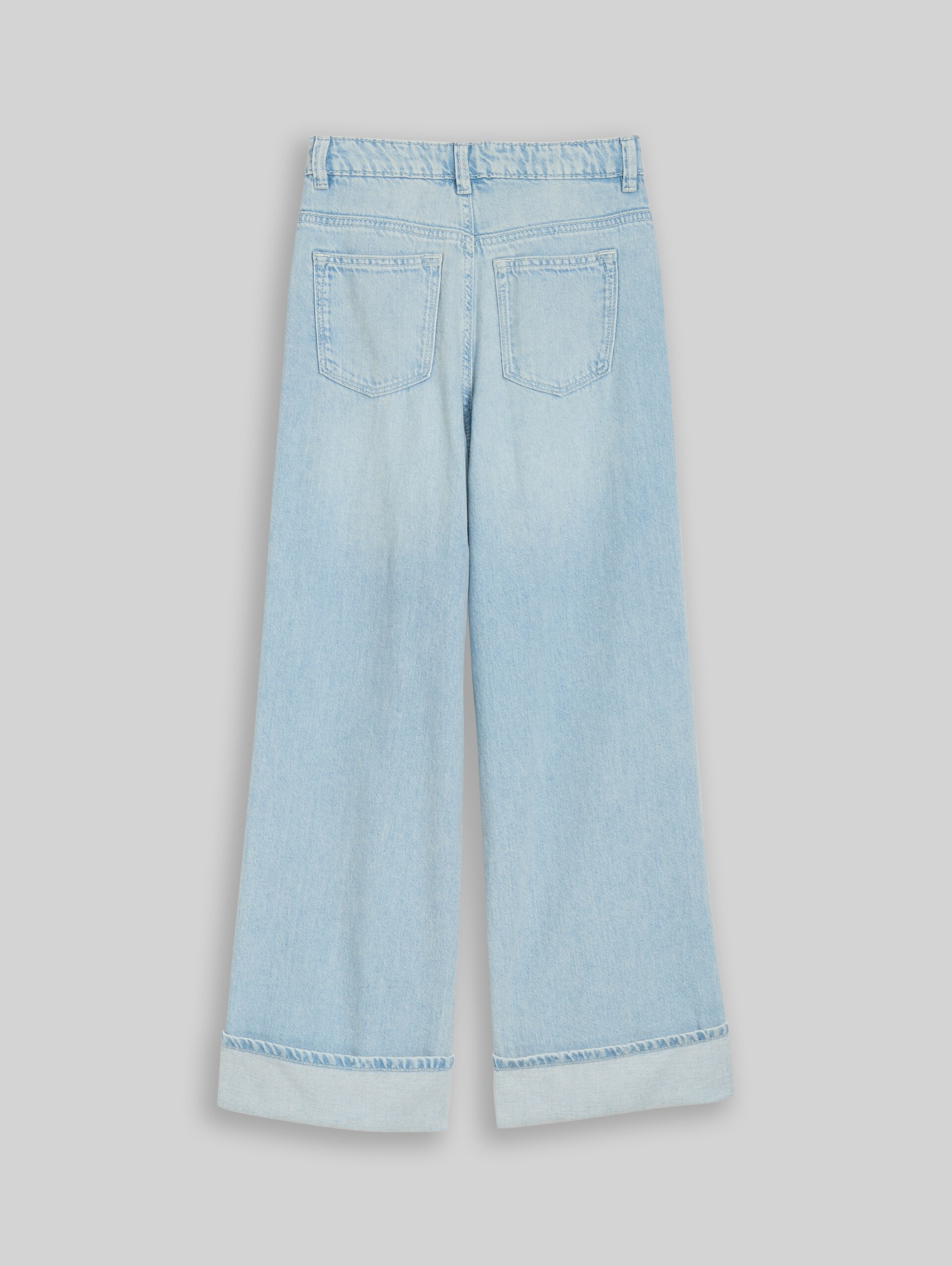 Wide Leg Jeans mit Turn-up - Bleached Blue Denim