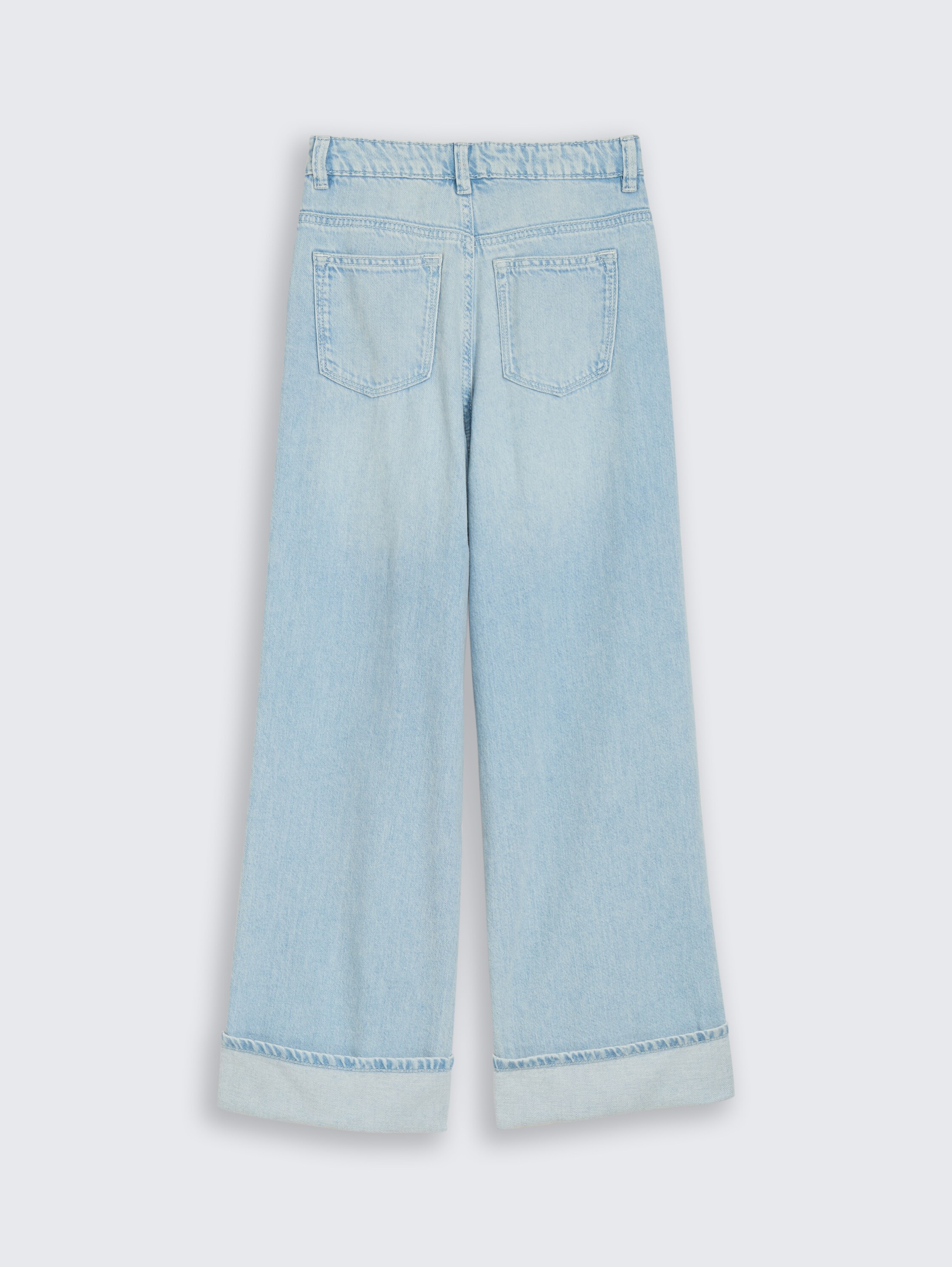 Wide Leg Jeans mit Turn-up - Bleached Blue Denim