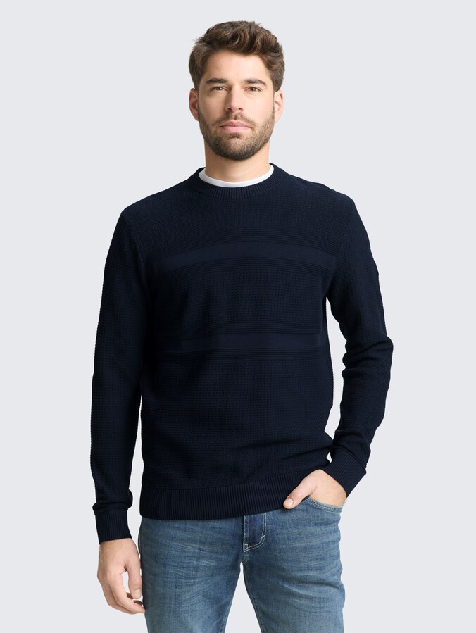 Cotton knitted jumper by Men, sky captain blue
