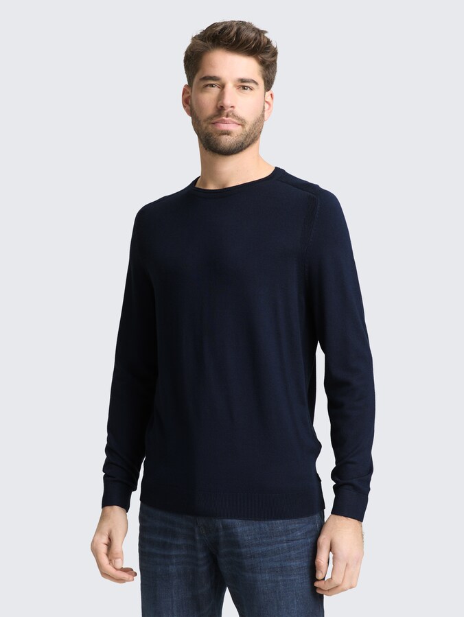 Basic knitted jumper with round neckline by Men, sky captain blue