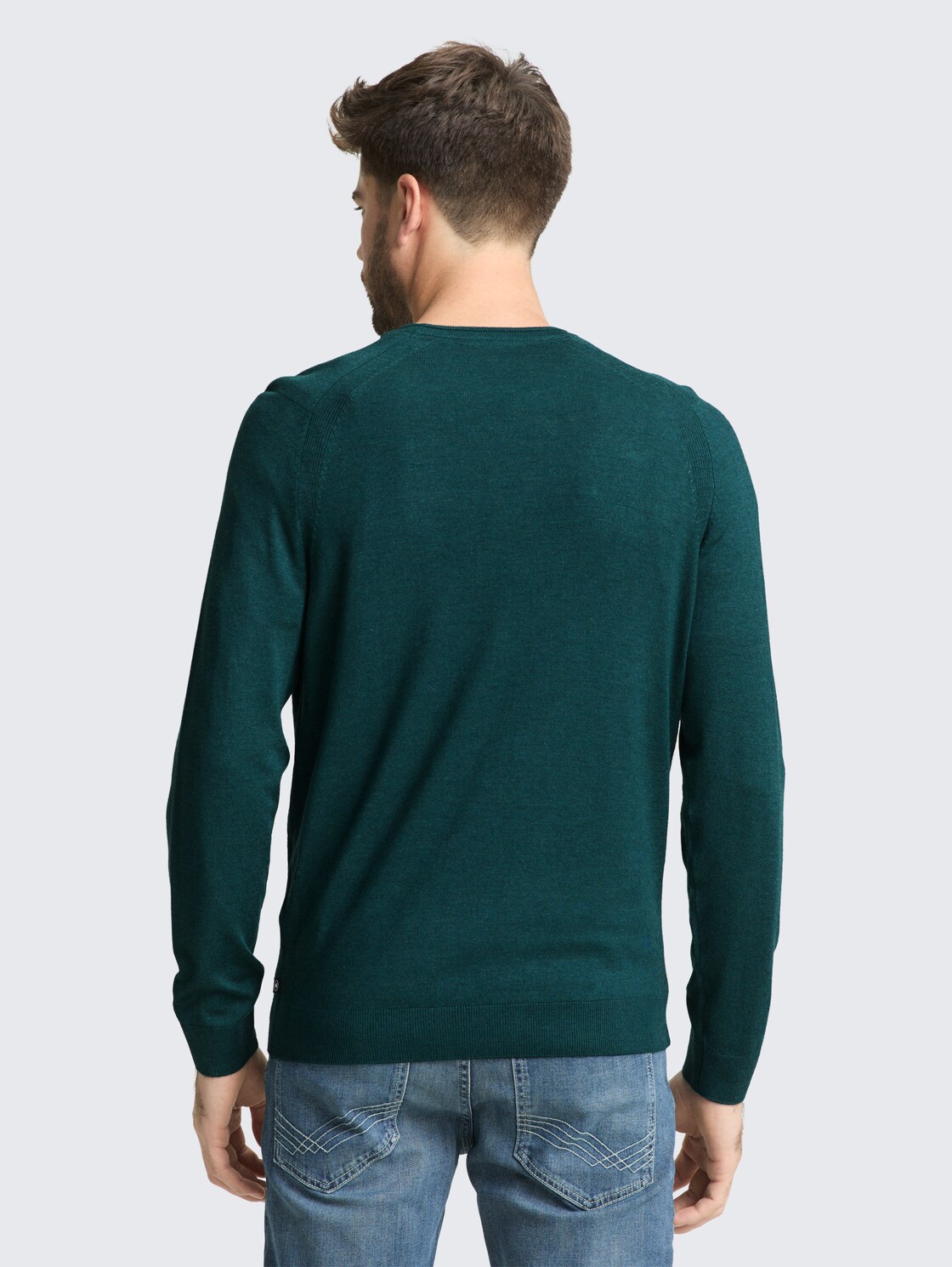 Basic Strickpullover mit Rundhalsausschnitt - Deep Meadow Green Melange