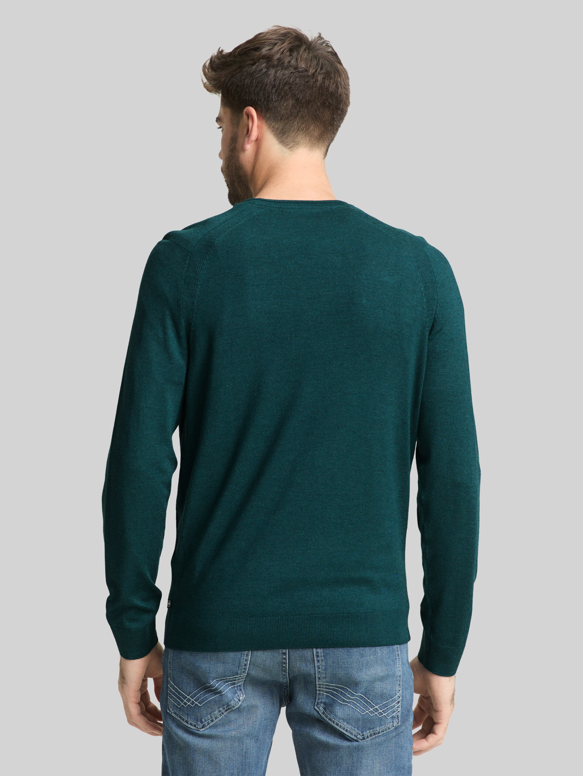 Basic gebreide trui met ronde hals - Deep Meadow Green Melange