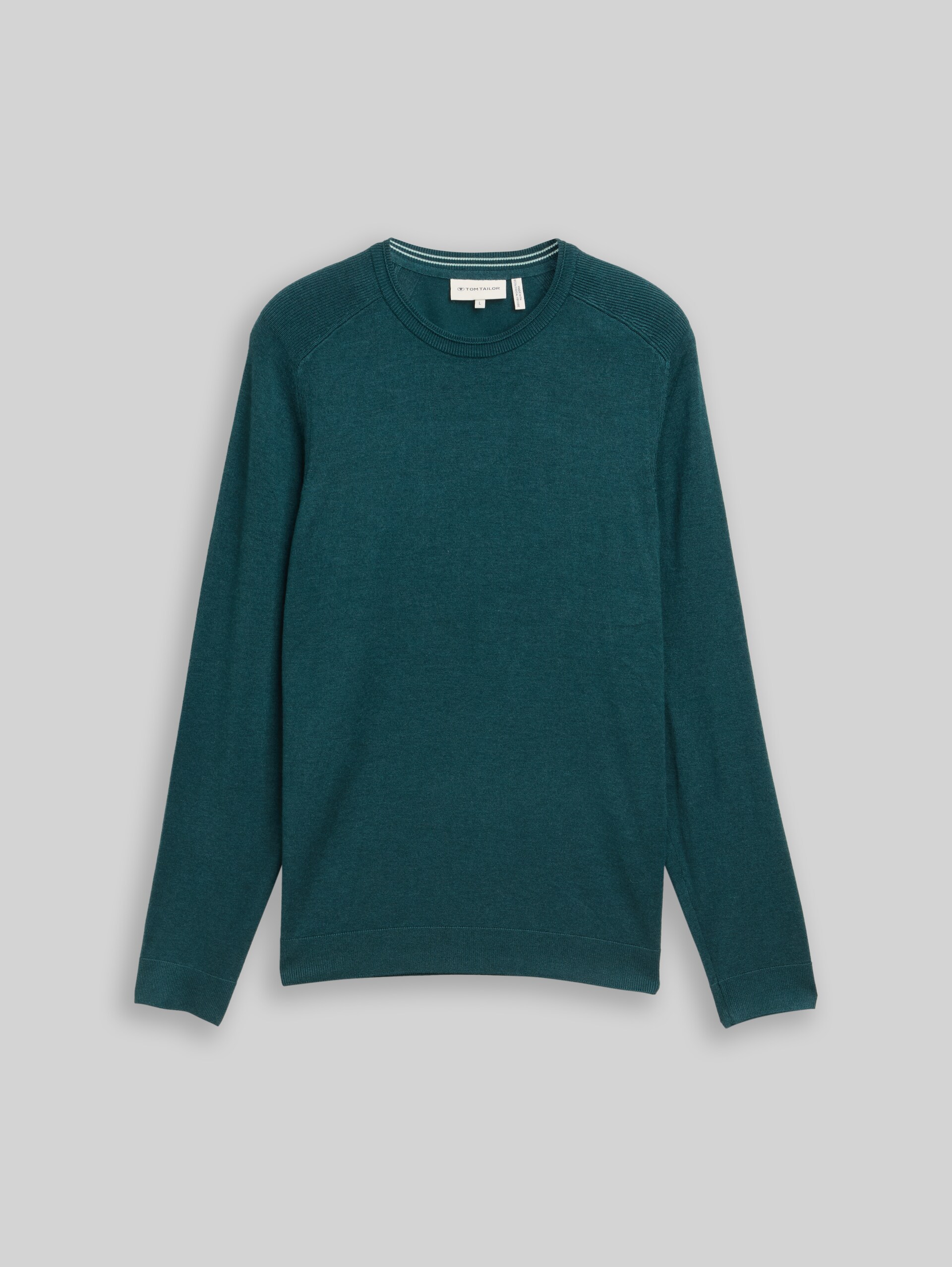Basic gebreide trui met ronde hals - Deep Meadow Green Melange