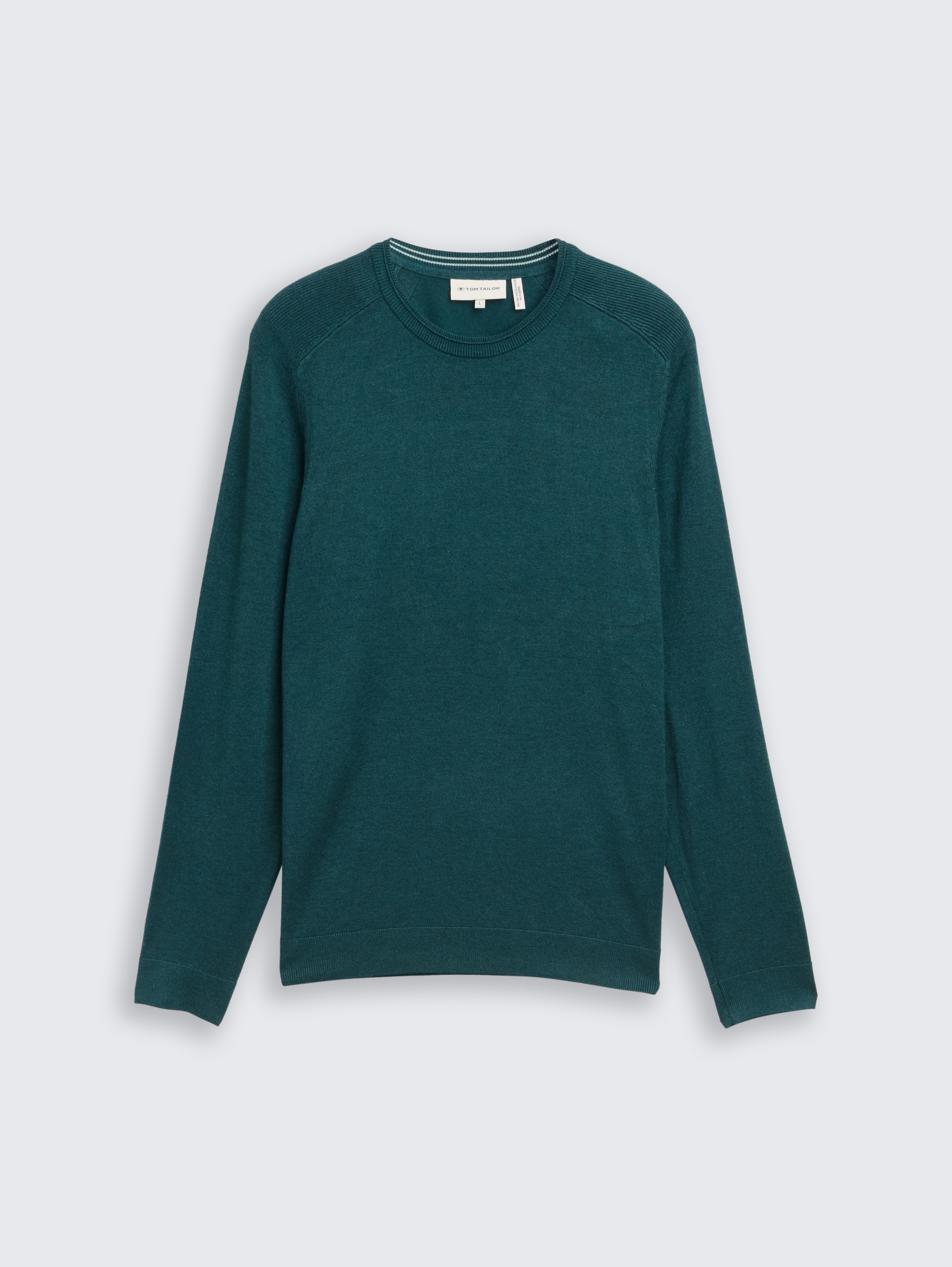 Basic knitted jumper with round neckline - Deep Meadow Green Melange