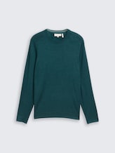 Basic Strickpullover mit Rundhalsausschnitt - Deep Meadow Green Melange
