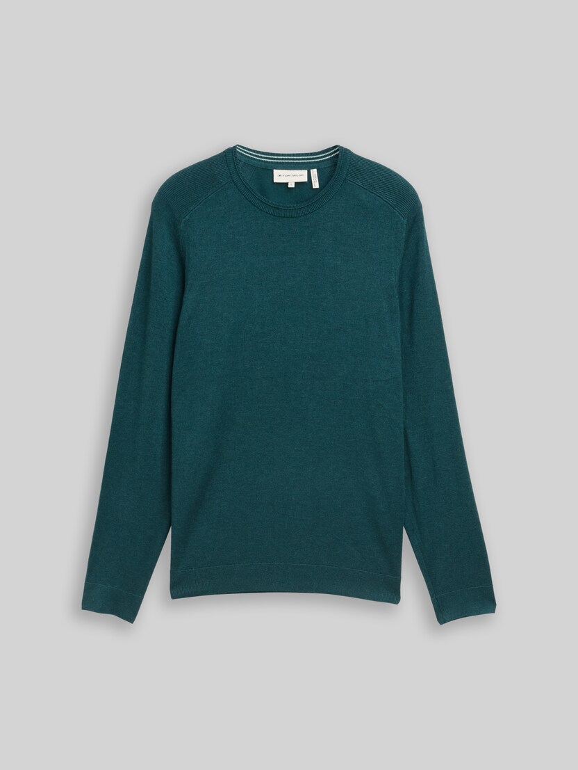 Basic gebreide trui met ronde hals door Men, Deep Meadow Green Melange