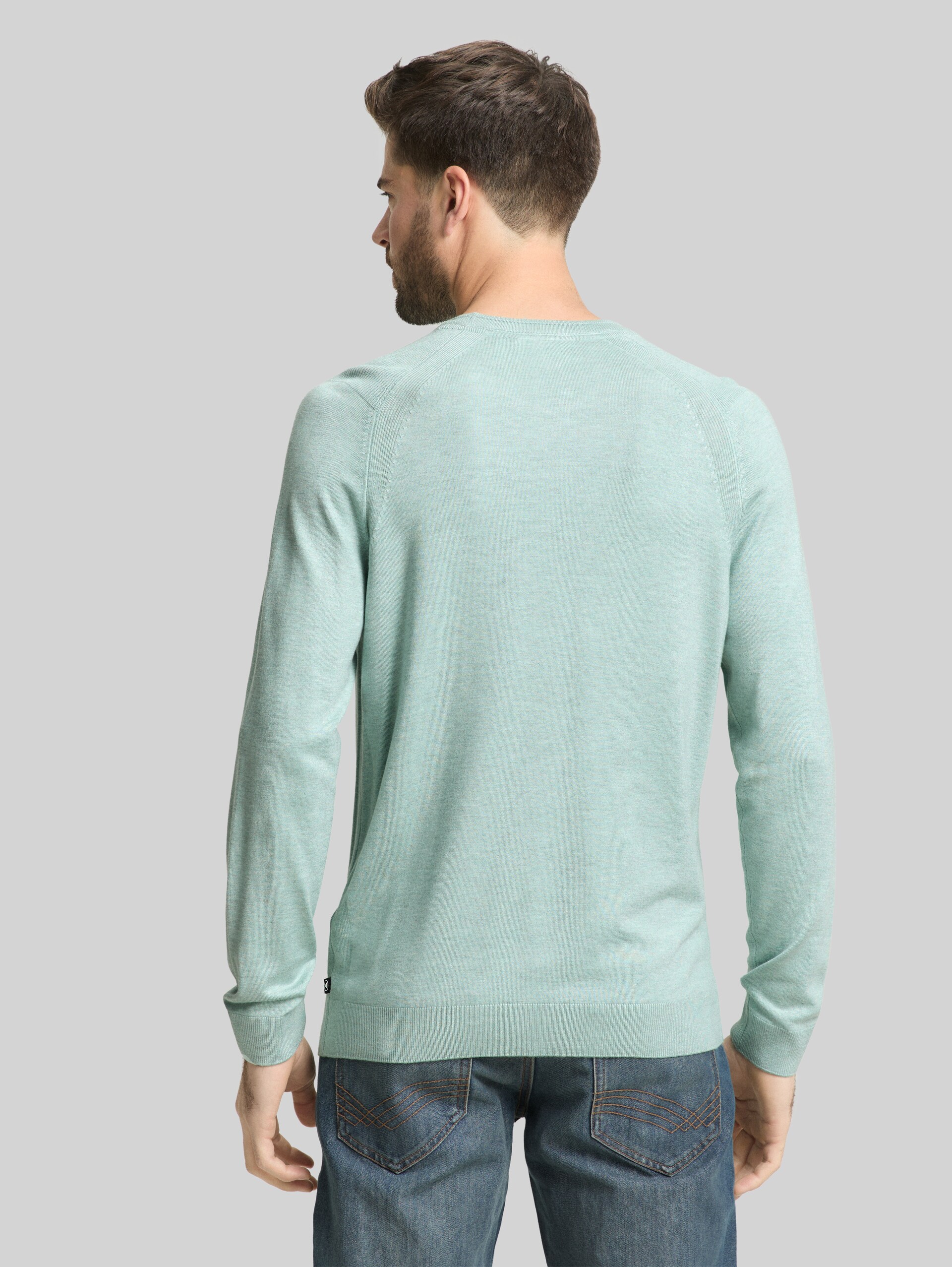 Basic gebreide trui met ronde hals - soft greyish green melange