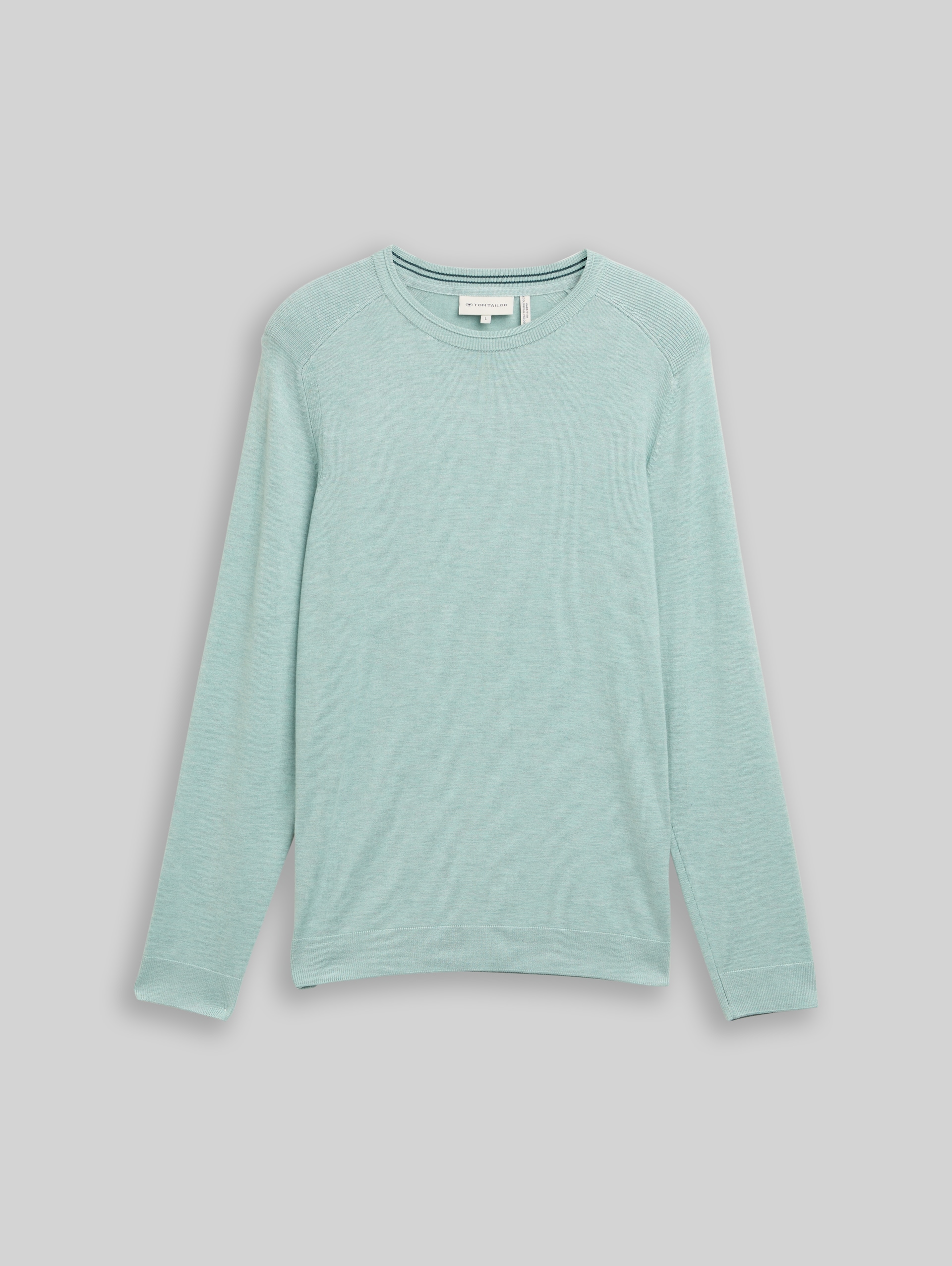 Basic gebreide trui met ronde hals - soft greyish green melange