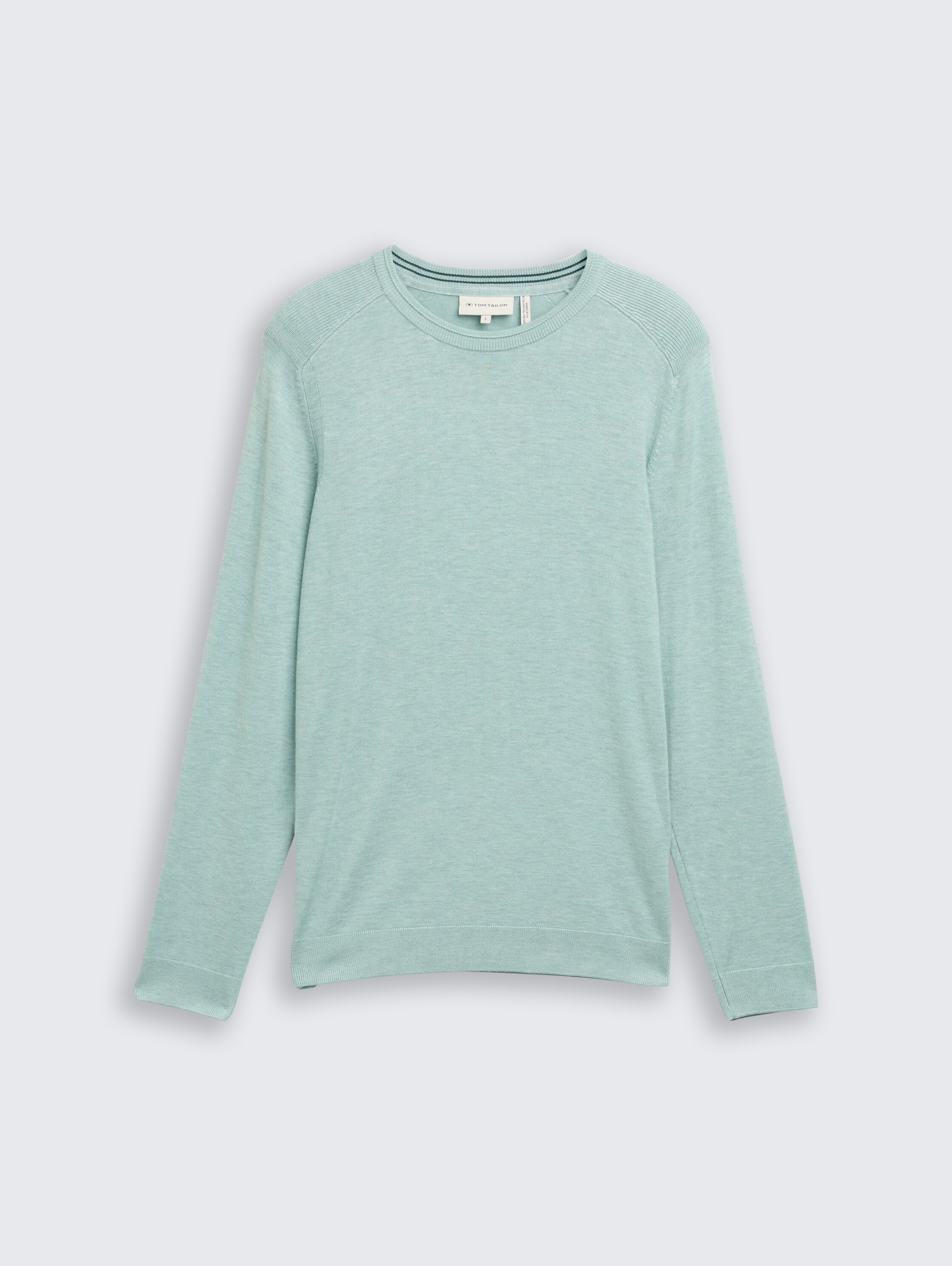 Basic knitted jumper with round neckline - soft greyish green melange