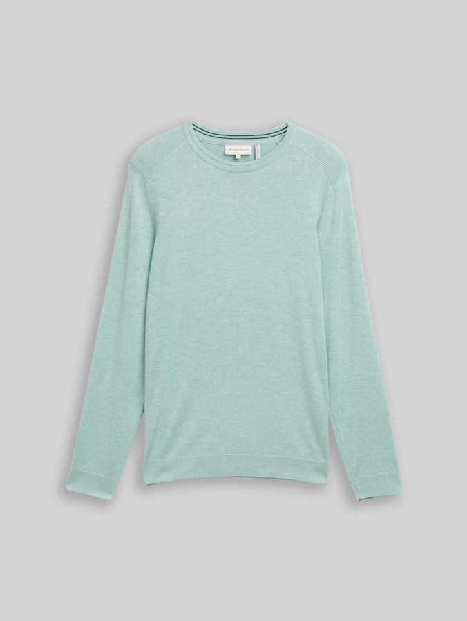 Basic Strickpullover mit Rundhalsausschnitt von Men, soft greyish green melange