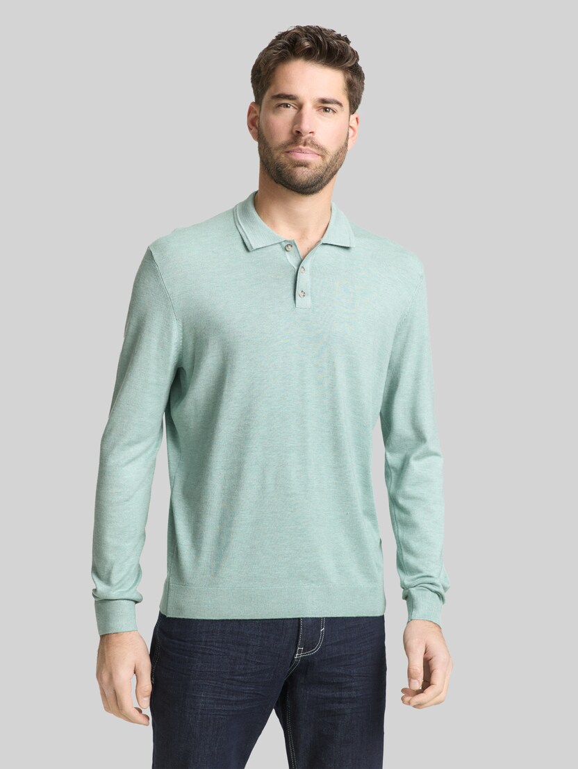 Strickpullover mit Polokragen von Men, soft greyish green melange