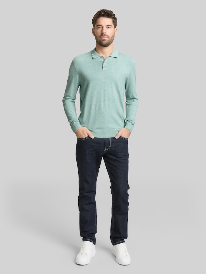 Pull en maille à col polo par Men, soft greyish green melange