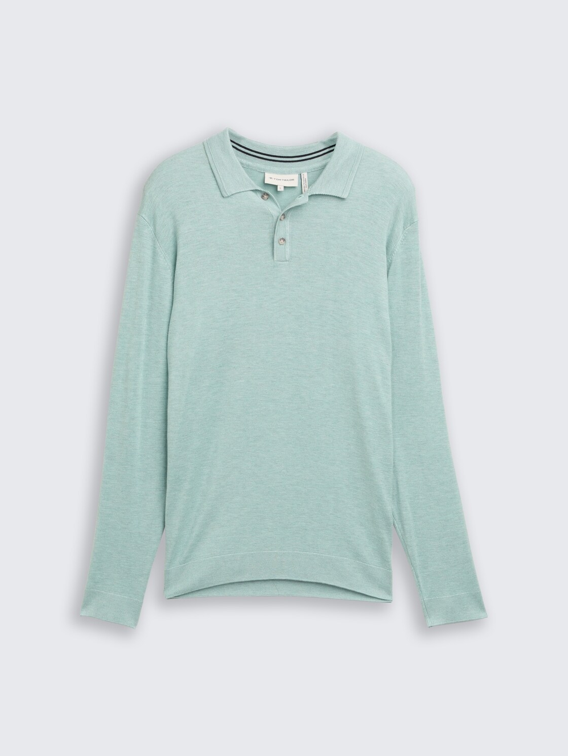 Knitted jumper with polo collar - soft greyish green melange