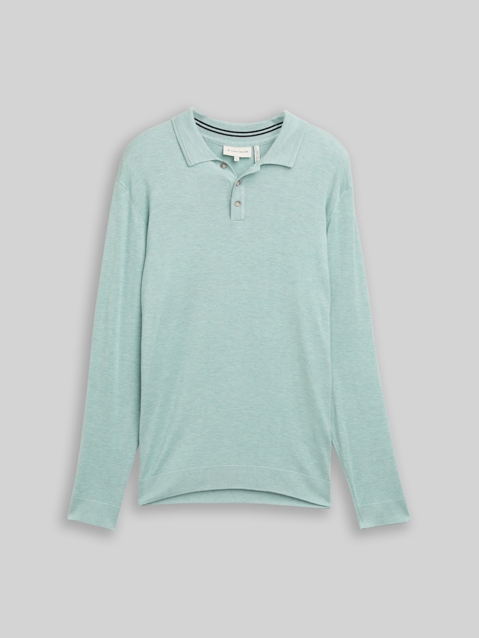 Strickpullover mit Polokragen von Men, soft greyish green melange