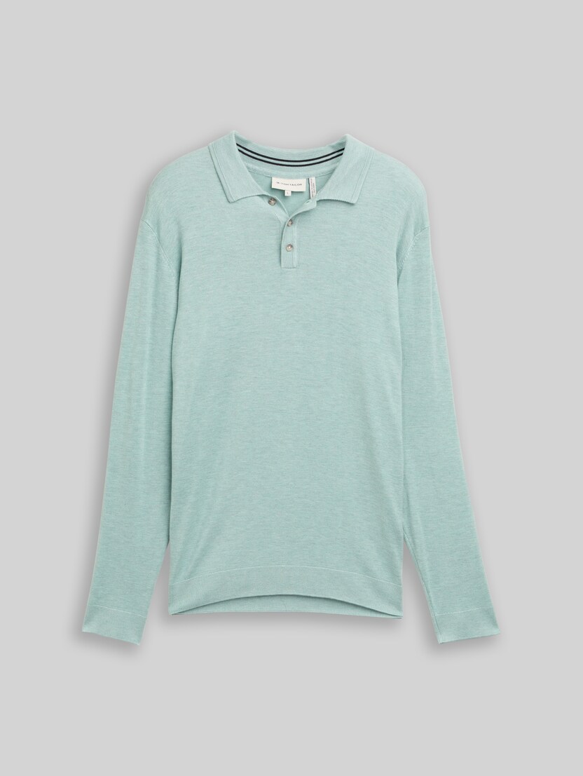 Strickpullover mit Polokragen von Men, soft greyish green melange