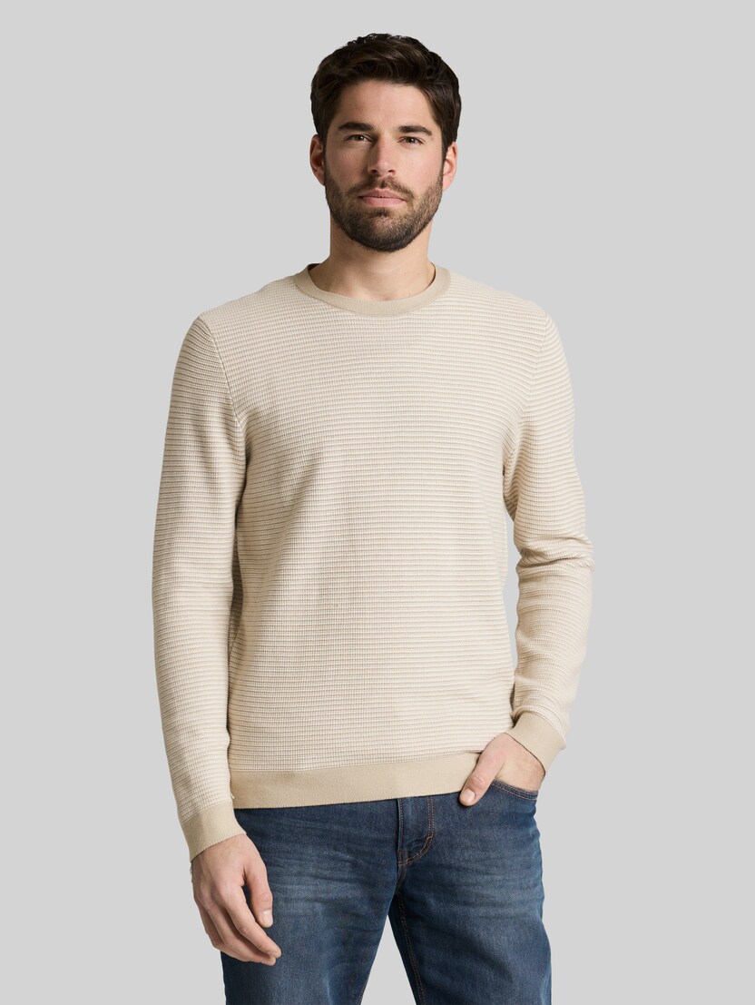 Strickpullover aus Baumwolle von Men, structured stripe beige white