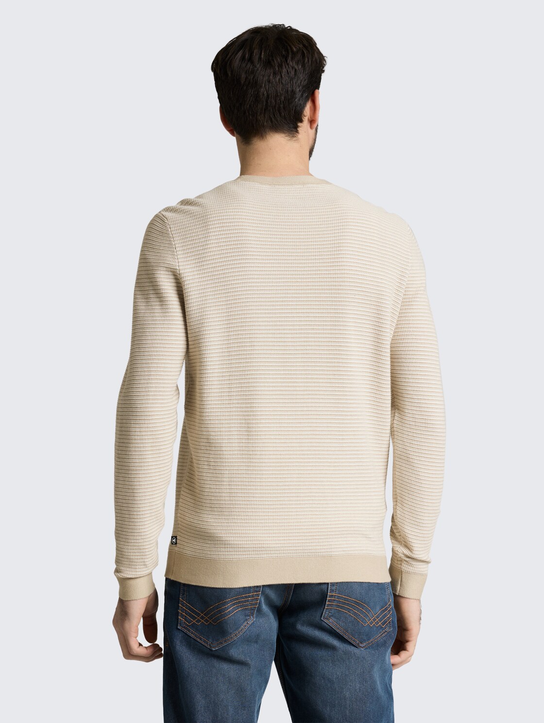 Strickpullover aus Baumwolle - structured stripe beige white
