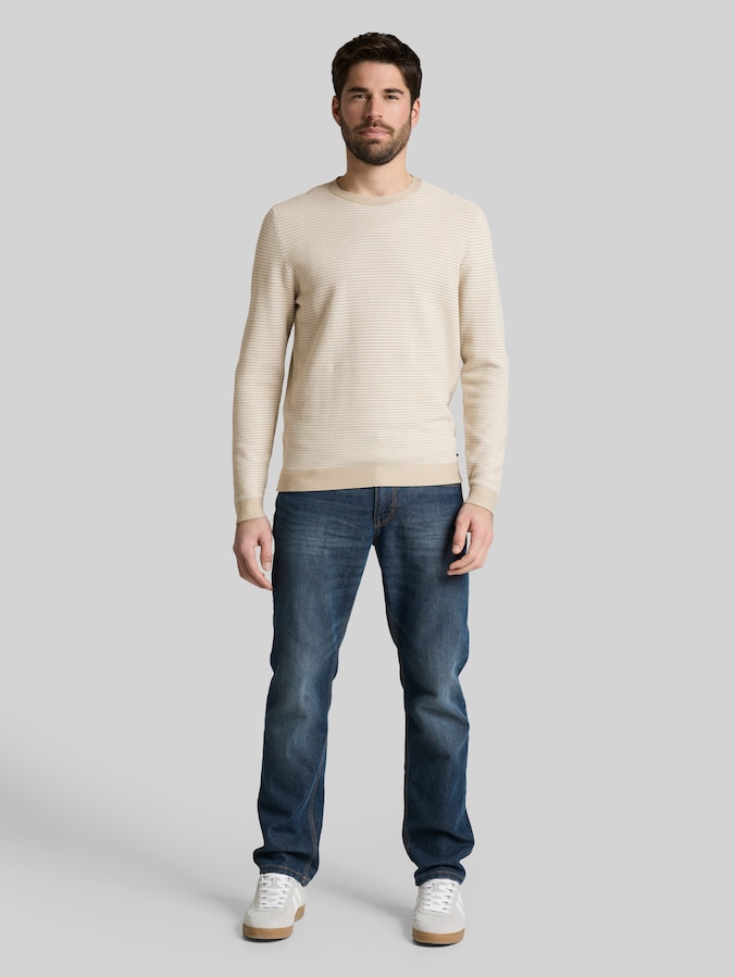 Pull en coton par Men, structured stripe beige white