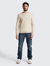 Pull en coton - structured stripe beige white - Vue de face du modèle