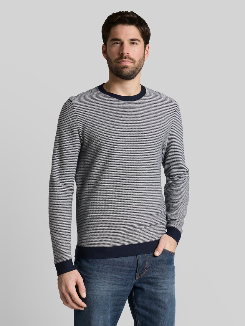 Gebreide trui van katoen door Men, structured stripe navy white