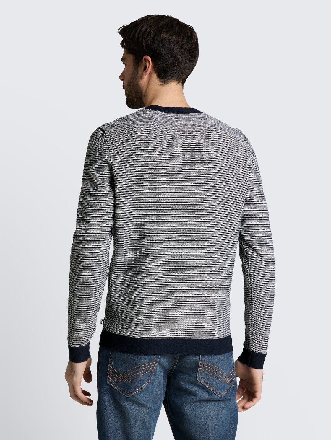 Strickpullover aus Baumwolle - structured stripe navy white