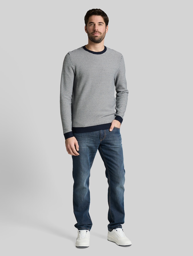 Strickpullover aus Baumwolle von Men, structured stripe navy white