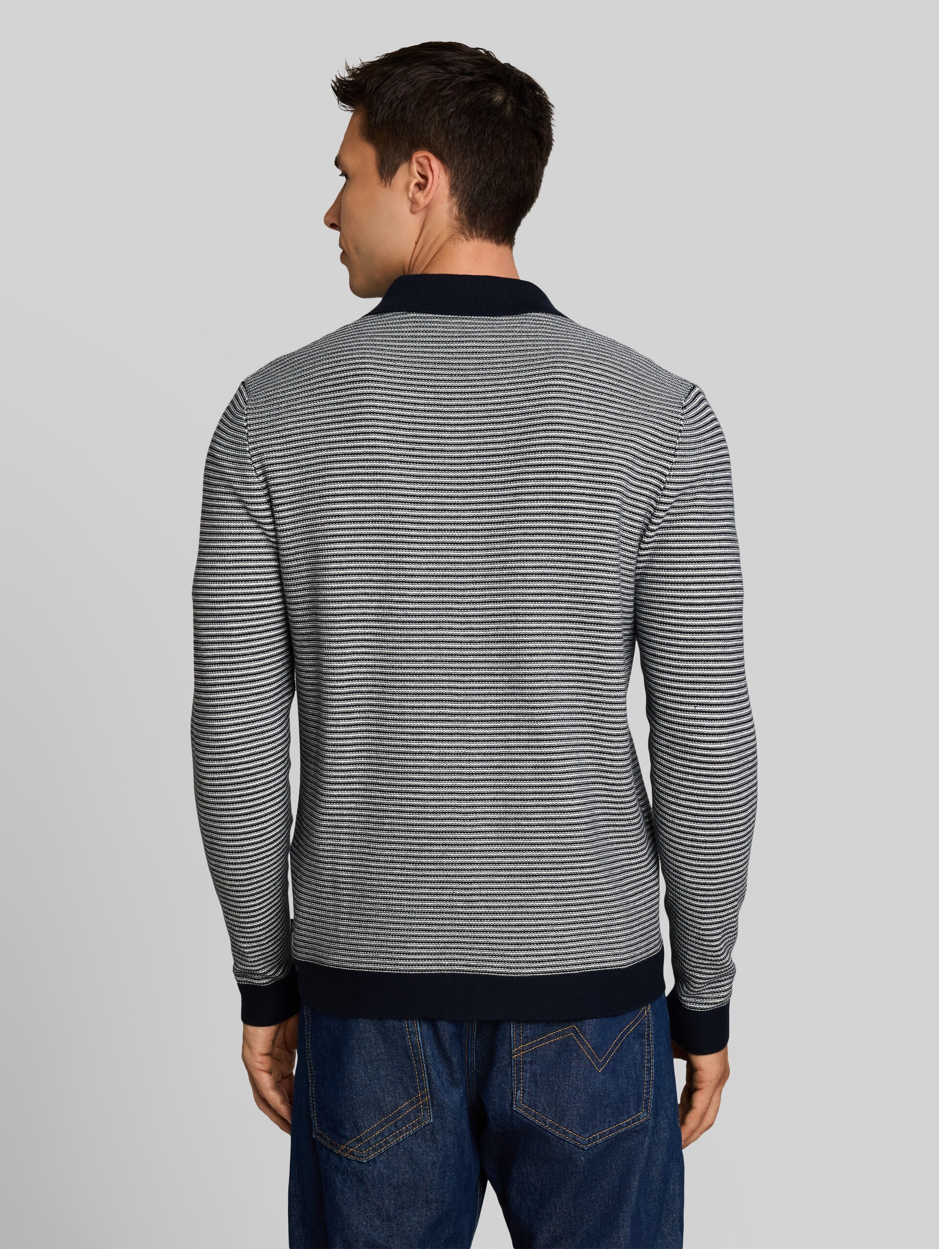Gebreide trui met polokraag - structured stripe navy white