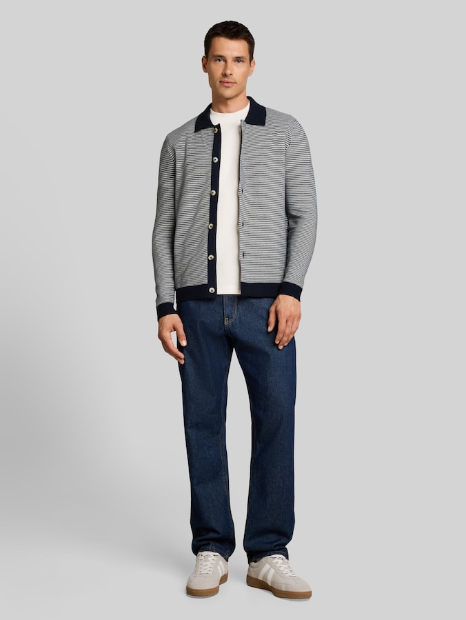 Cardigan à col polo par Men, structured stripe navy white