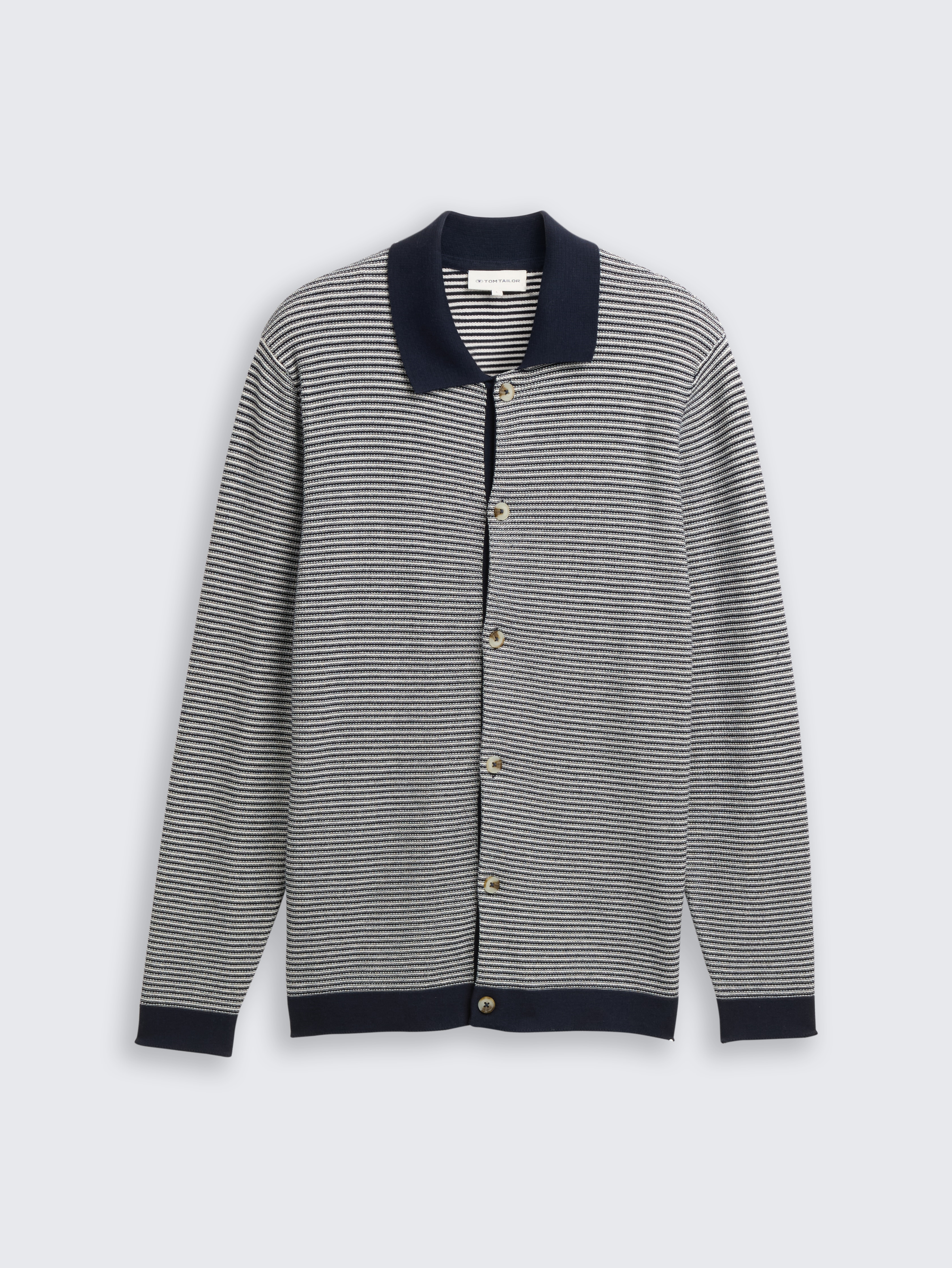 Strickjacke mit Polokragen von Men, structured stripe navy white