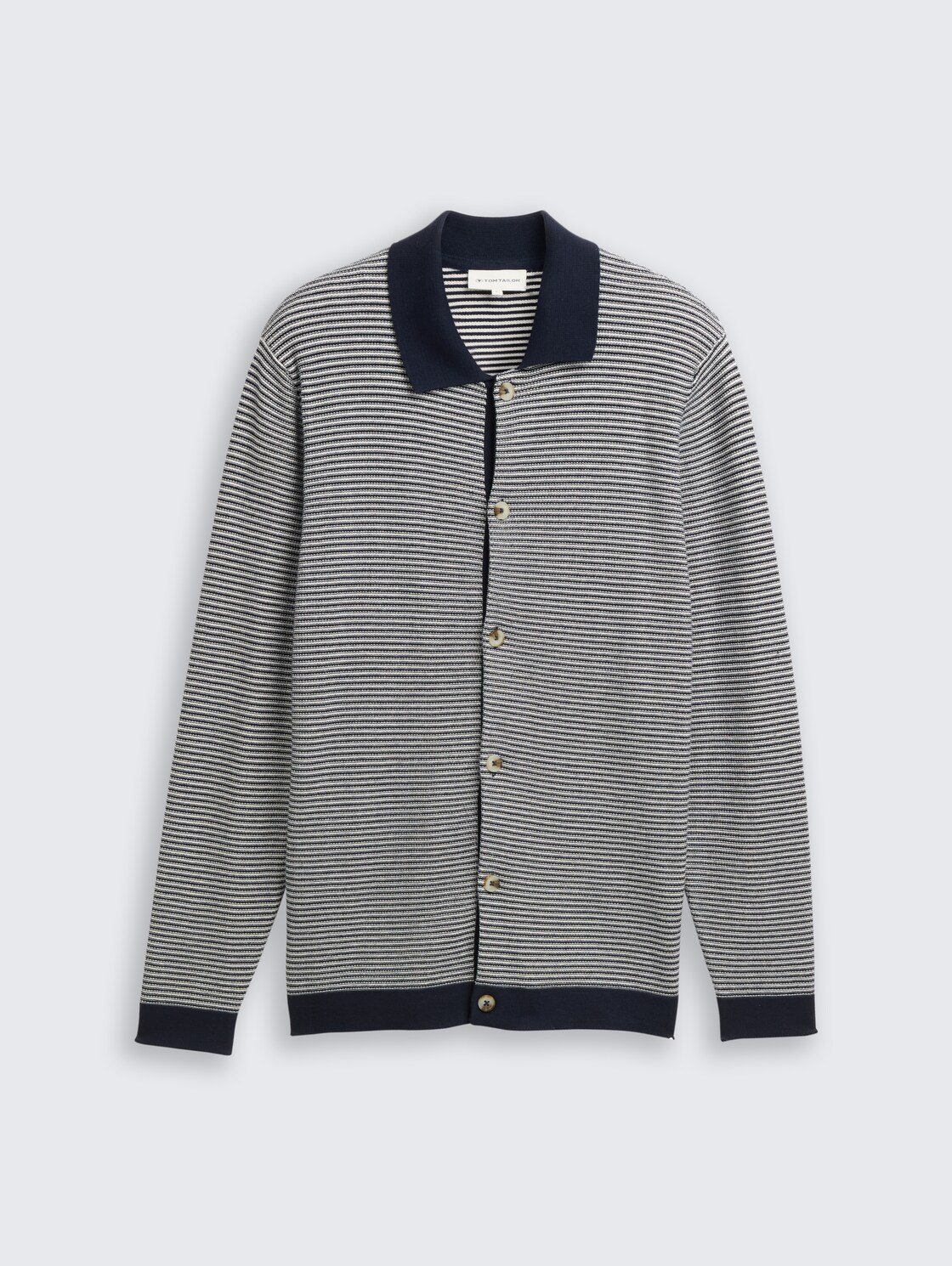 Strickjacke mit Polokragen - structured stripe navy white