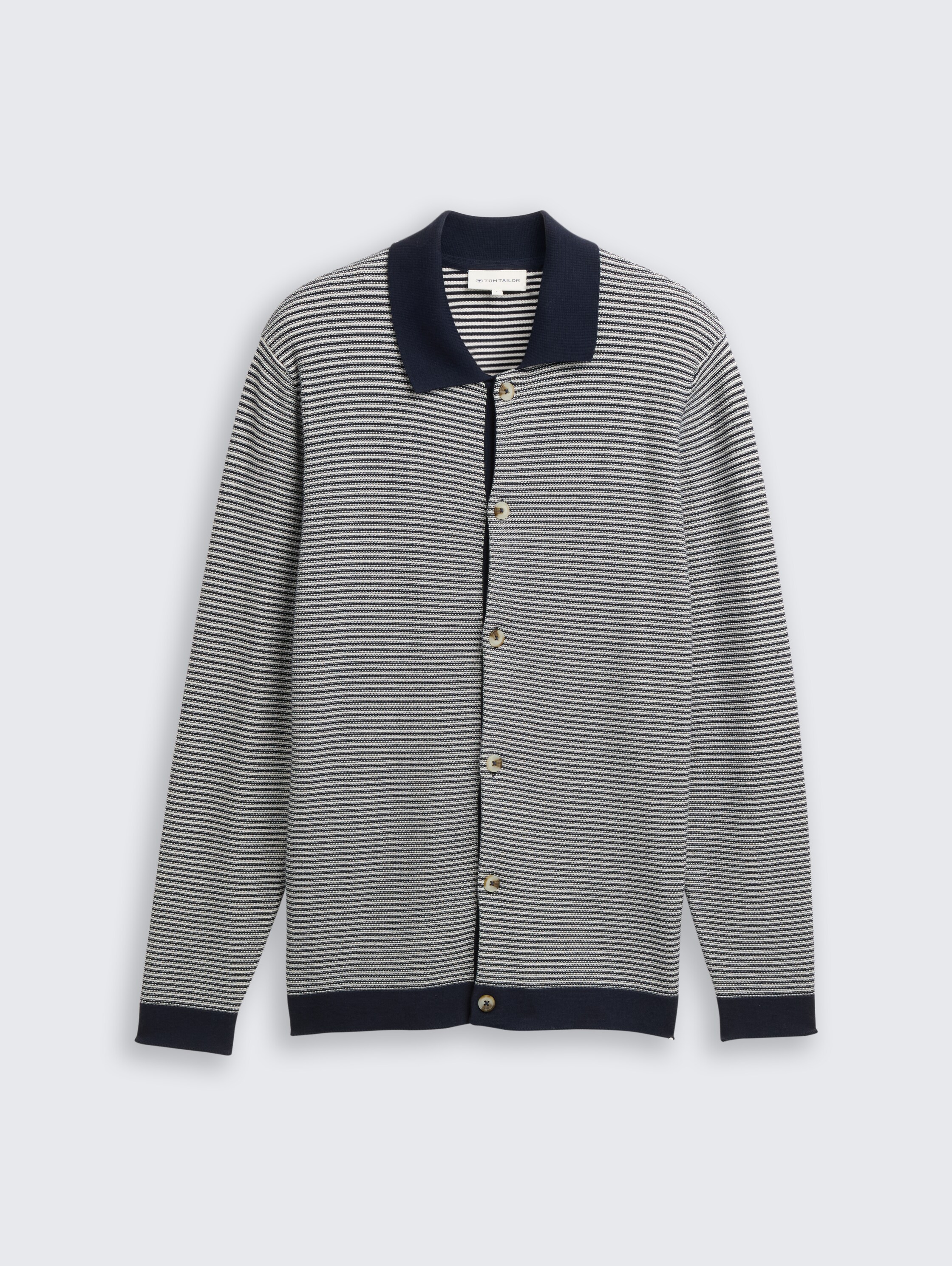 Cardigan with polo collar - structured stripe navy white