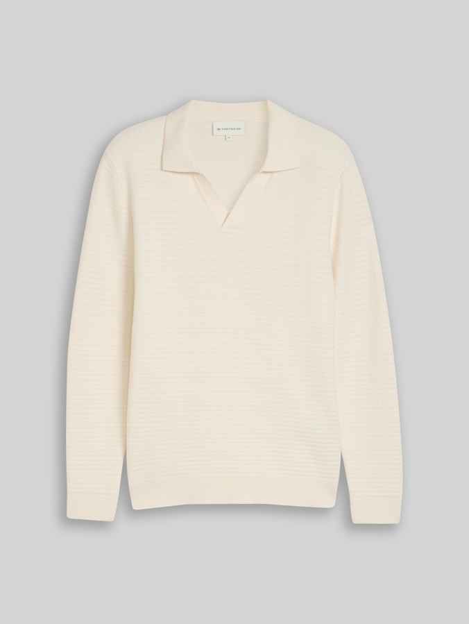 Strickpullover mit Polokragen von Men, Gardenia White