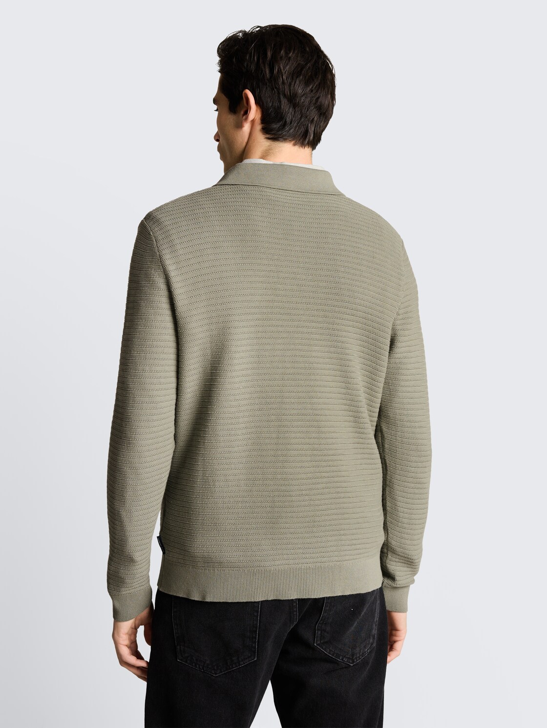 Strickpullover mit Polokragen - Greyish Shadow Olive