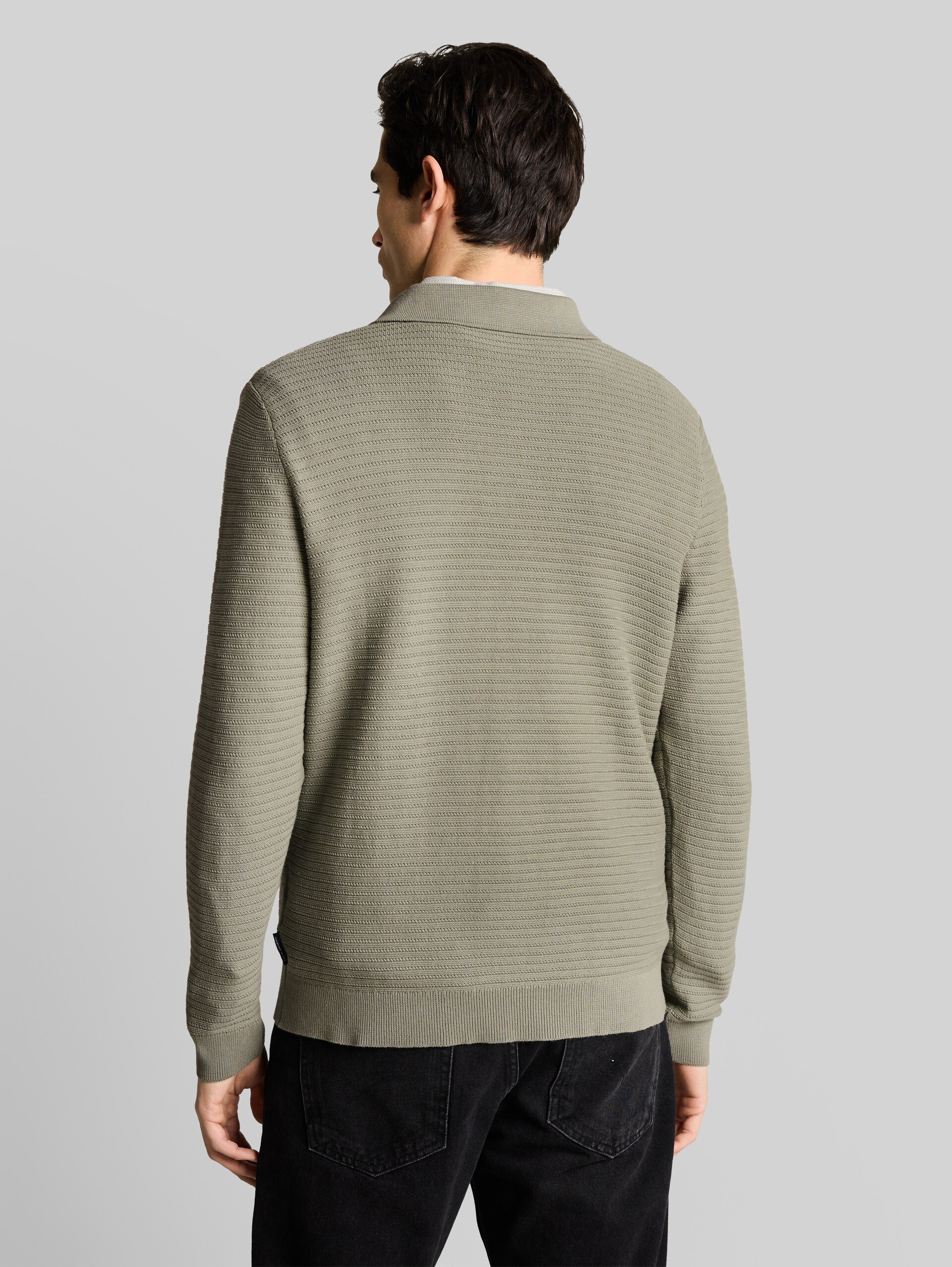 Knitted sweater with a polo collar - Greyish Shadow Olive