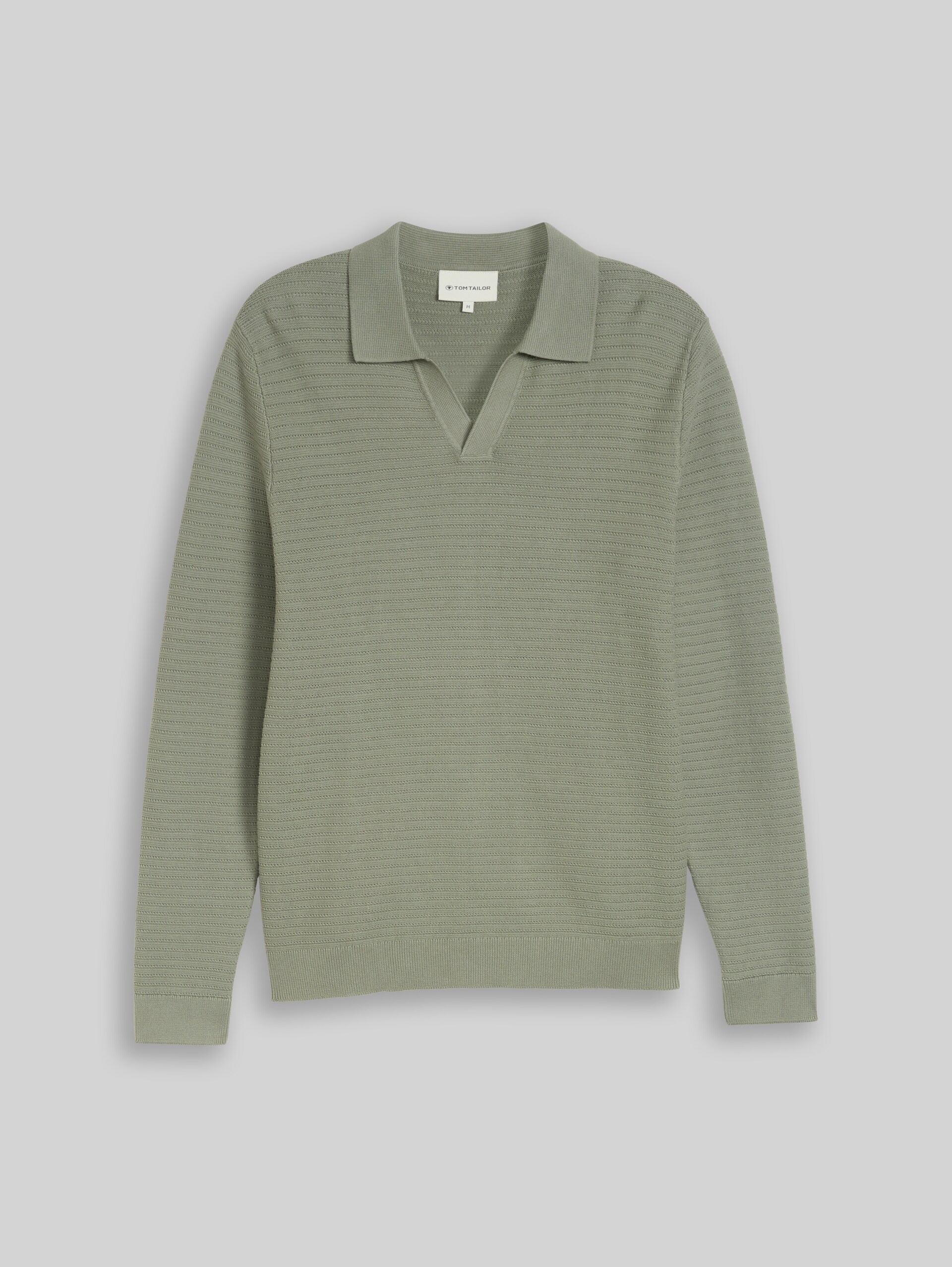 Knitted sweater with a polo collar - Greyish Shadow Olive