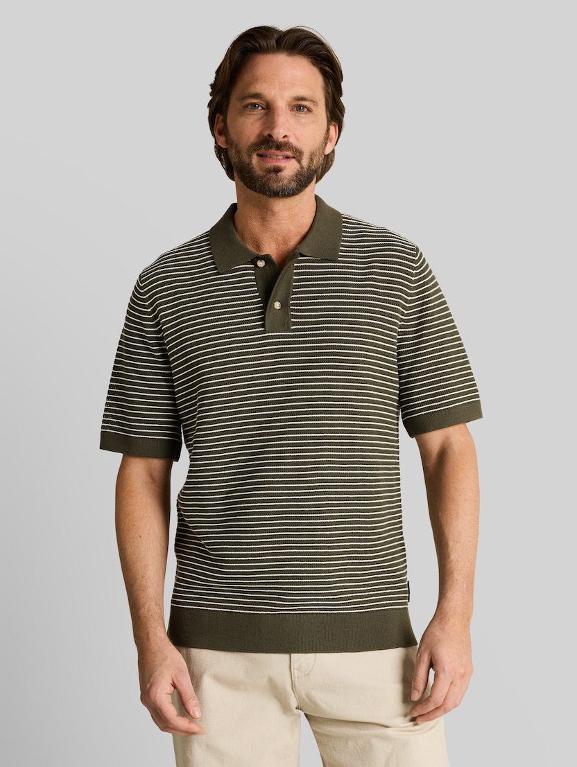 Gebreide trui met polokraag door Men, leaf green offwhite stripe
